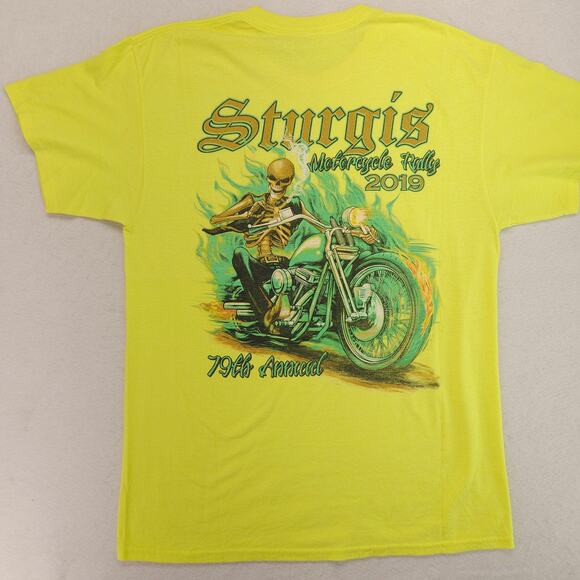 Sturgis Motorcycle Rally 2019 Graphic T Shirt Mens Size Extra Large XL Yellow - Picture 9 of 9